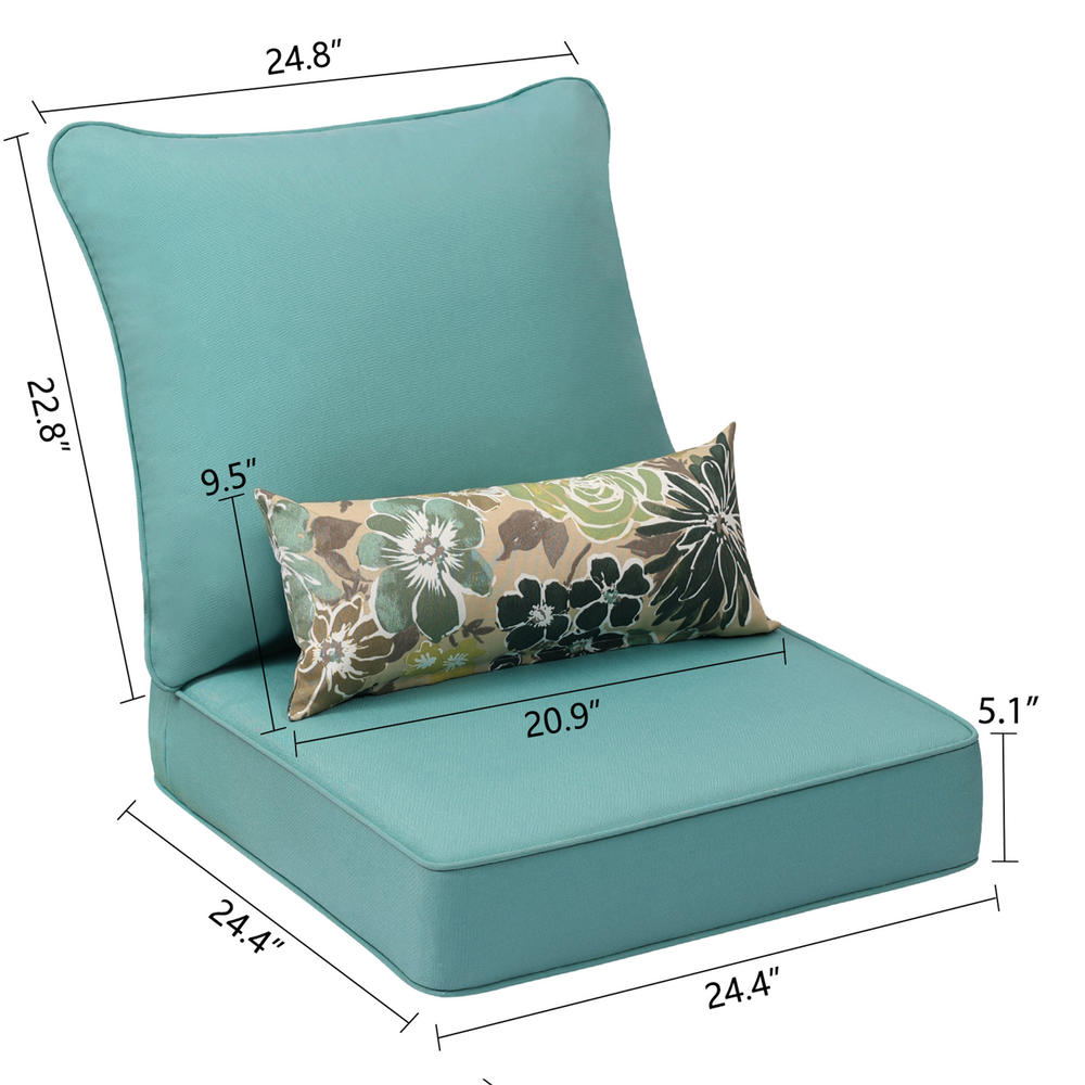 Aoodor 24'' x 24'' Outdoor Deep Seat Chair Cushion Set (Set of 2 Seats, 2 Backs, 2 Pillows）