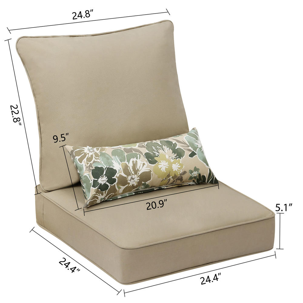 Aoodor 24'' x 24'' Outdoor Deep Seat Chair Cushion Set (Set of 2 Seats, 2 Backs, 2 Pillows)