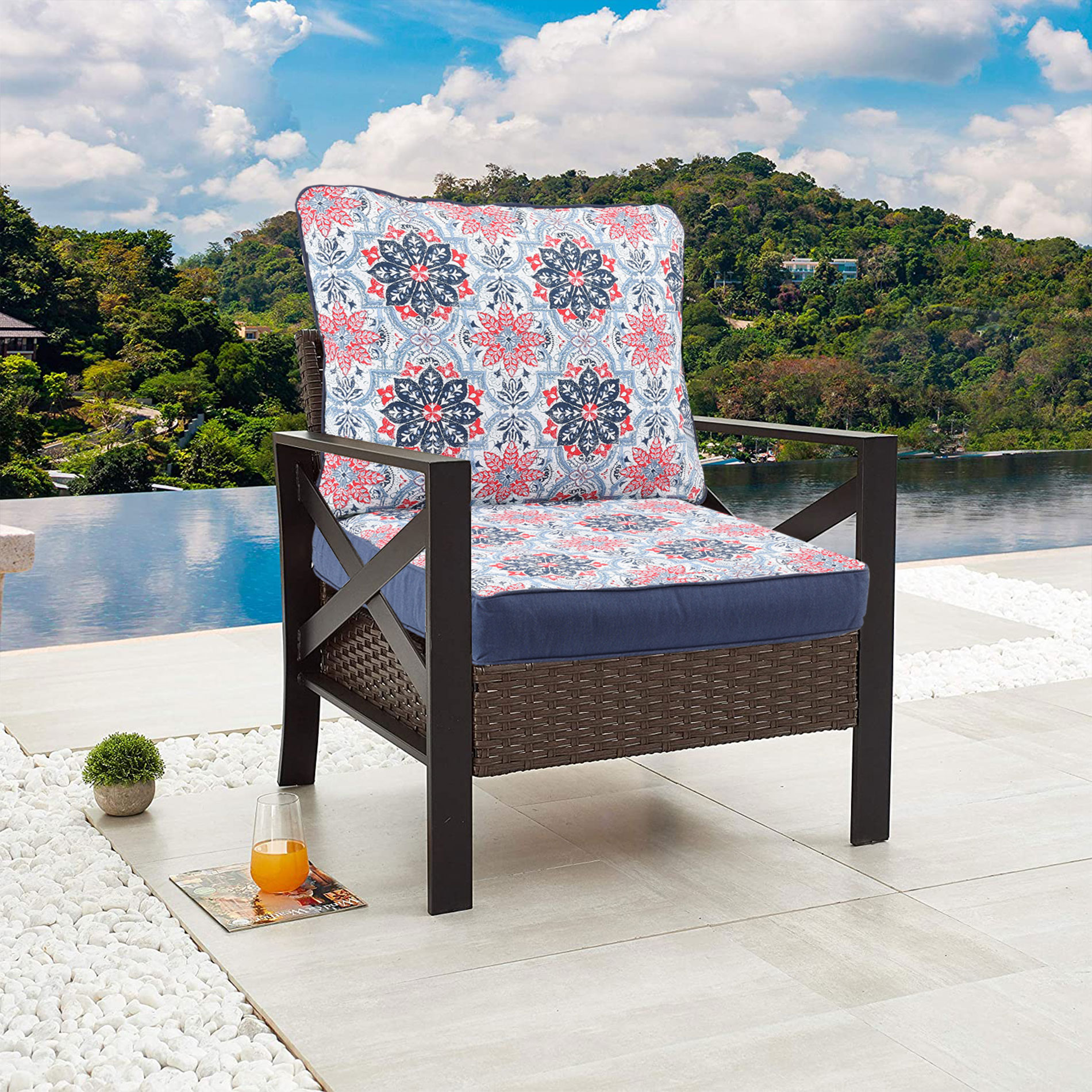 Aoodor 23'' x 24'' Outdoor Deep Seat Chair Cushion Set with Dust Jacket - Set of 2 (2 Back, 2 Seater )