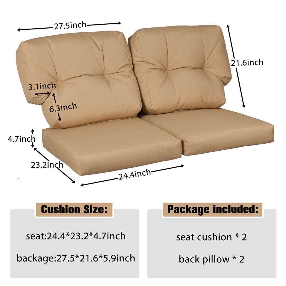 Aoodor Deep Seating Loveseat Cushion Set,Ideal for Patio Sectional Sofa - Set of 2 (2 Back, 2 Seater)