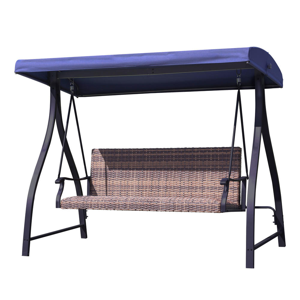 Aoodor 3-Seat Outdoor Rattan Patio Swing with Adjustable Canopy - Stylish Comfort for Your Porch, Garden, and Yard