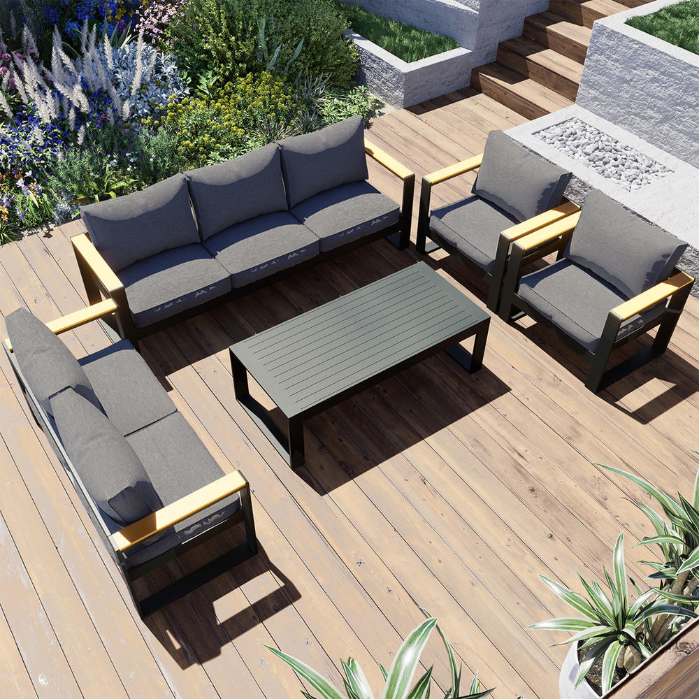 Aoodor Patio Furniture 3 Seater Aluminum Sofa Couch Deep Seat - All