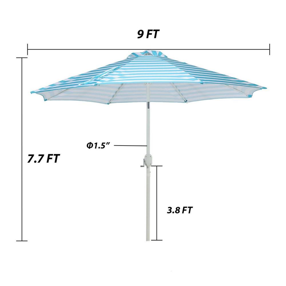 Aoodor 9FT Outdoor Patio Market Striped Umbrella Aluminum Frame  - Light Blue and White