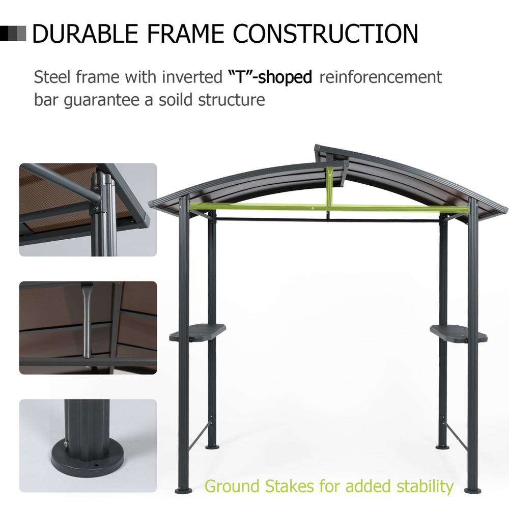 Aoodor 8 x 5 ft. BBQ Grill Gazebo Shelter, Dark Gray Steel Frame and Brown Double-Tier Polycarbonate Top Canopy,