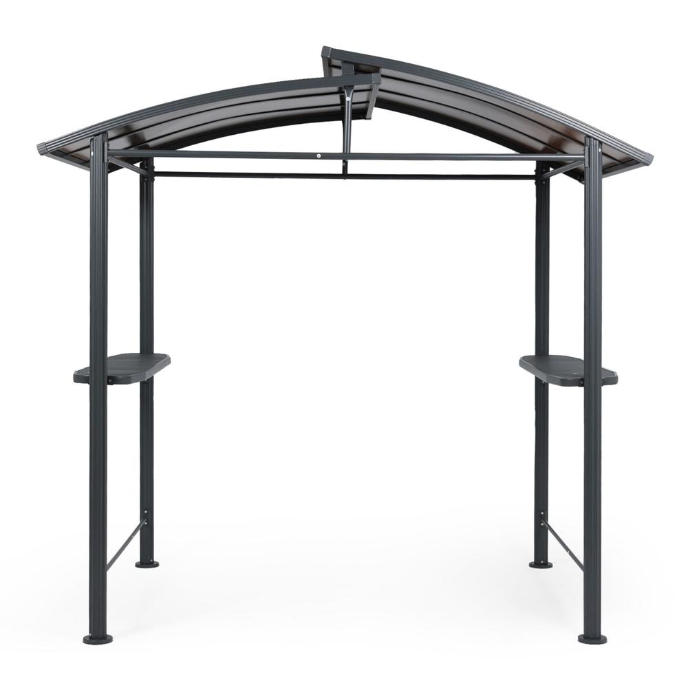 Aoodor 8 x 5 ft. BBQ Grill Gazebo Shelter, Dark Gray Steel Frame and Brown Double-Tier Polycarbonate Top Canopy,