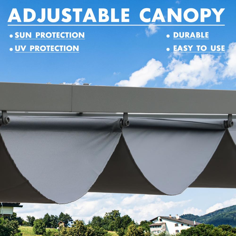 Aoodor 12x 14 FT Outdoor Pergola with Retractable Shade Canopy, Dark Gray Matte Aluminum Frame- Dark Gray