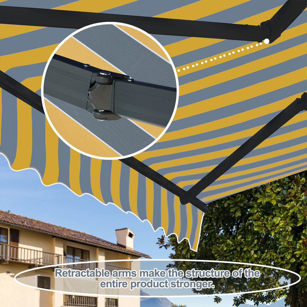 Aoodor 12'x  8' x 5' Retractable Window Awning Sunshade Shelter,Polyester Fabric,with Retractable Brackets and Three Wall Bases