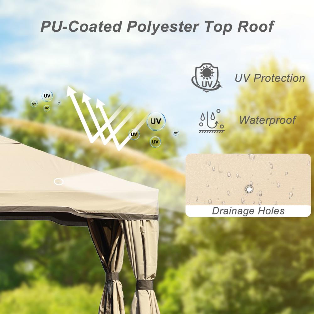 Aoodor 16 x 12 ft. Outdoor Gazebo Tent Canopy Shelter, Aluminum Frame with Privacy Curtain and Netting -  Brown