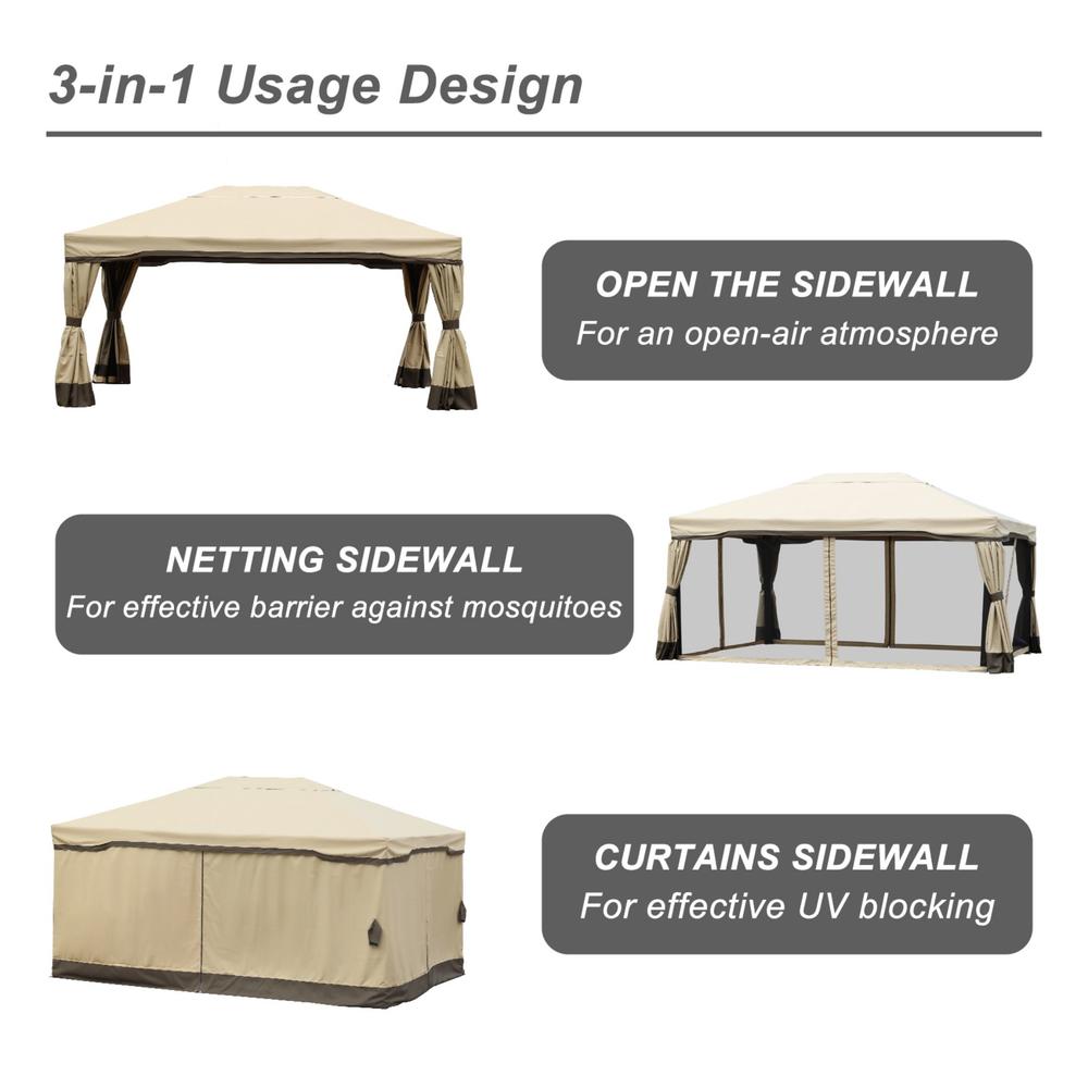 Aoodor 16 x 12 ft. Outdoor Gazebo Tent Canopy Shelter, Aluminum Frame