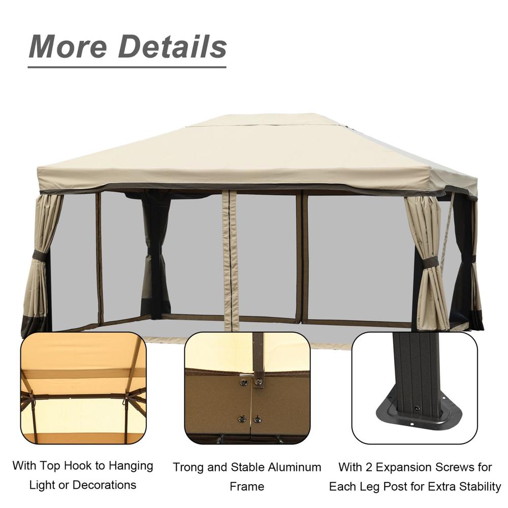 Aoodor 16 x 12 ft. Outdoor Gazebo Tent Canopy Shelter, Aluminum Frame