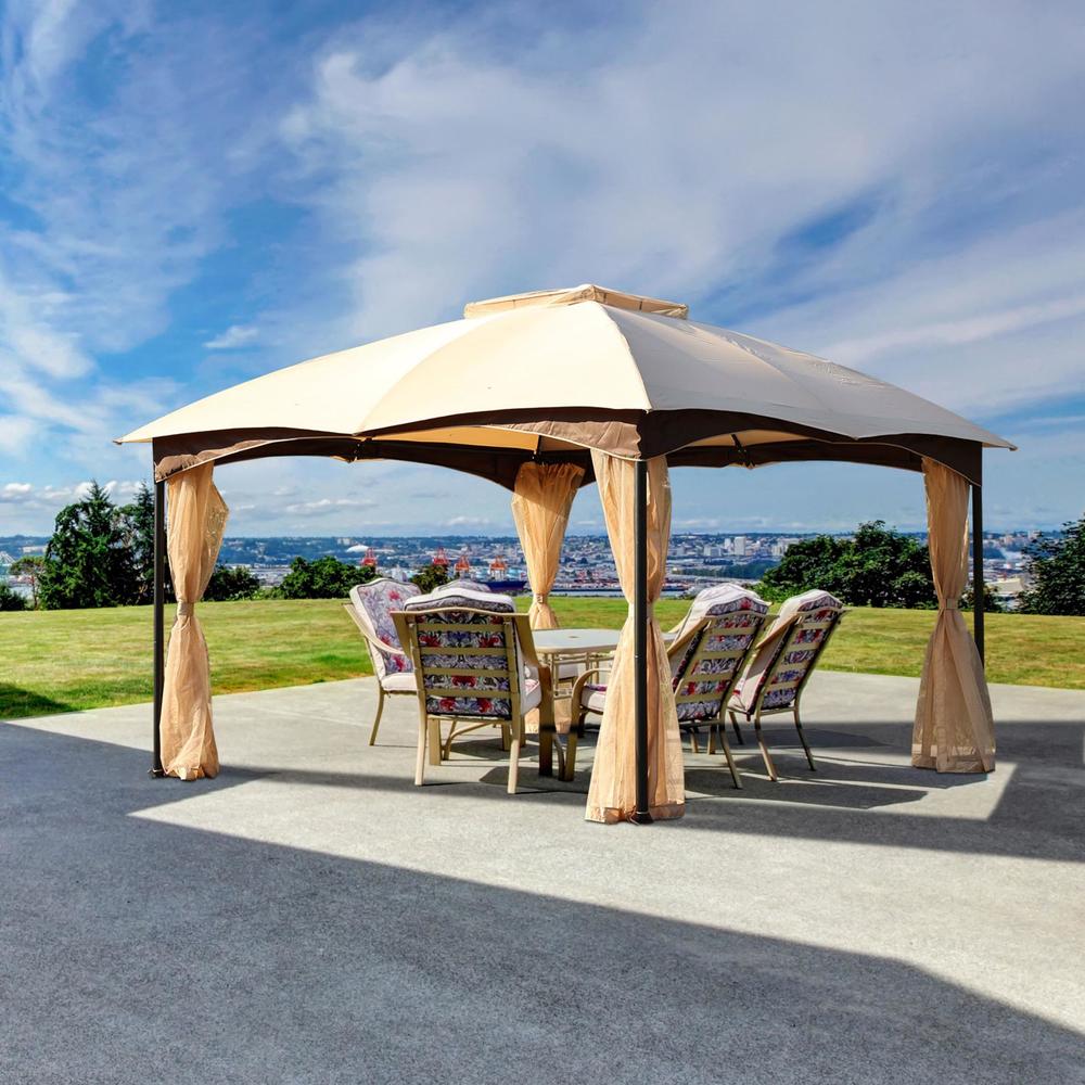 Aoodor 12 x 12 ft. Outdoor Metal Frame Canopy Top Gazebo with Mosquito ...