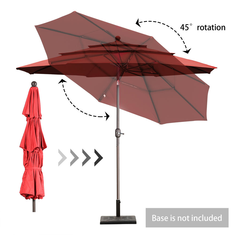 Aoodor 10ft 3 Tier Patio Umbrella - Stylish Outdoor Market Umbrella with Smooth Crank Mechanism - UV-Resistant Canopy (No Base)