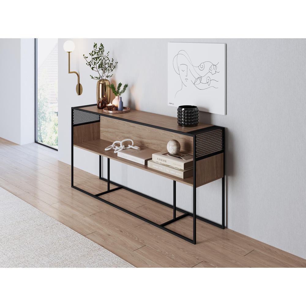 KybeleDecor Kybele Brown Console Table Sideboard with Black Iron Legs