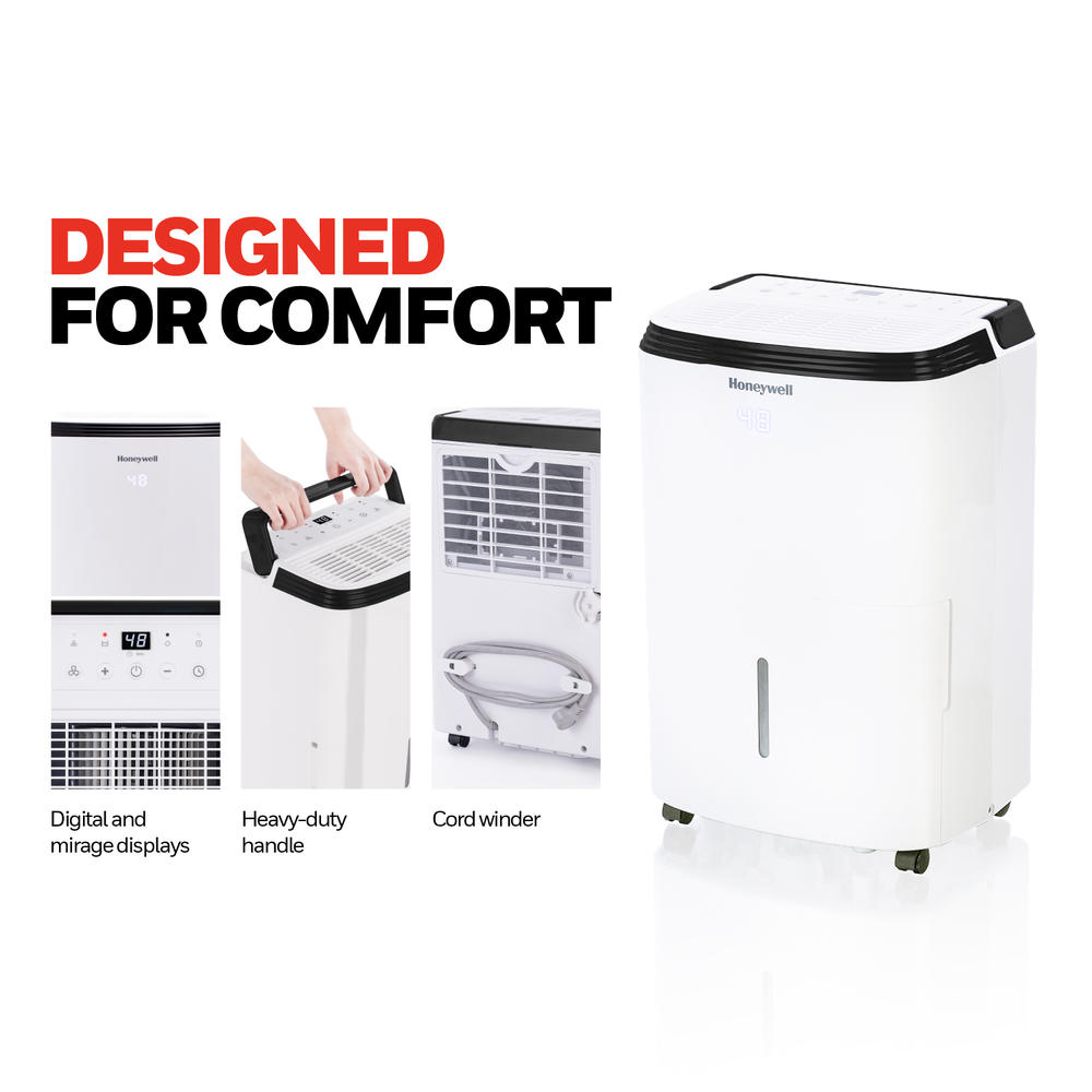 Honeywell 50 Pint Energy Star Dehumidifier for Large Basement & Rooms with Mirage Display and Washable Filter