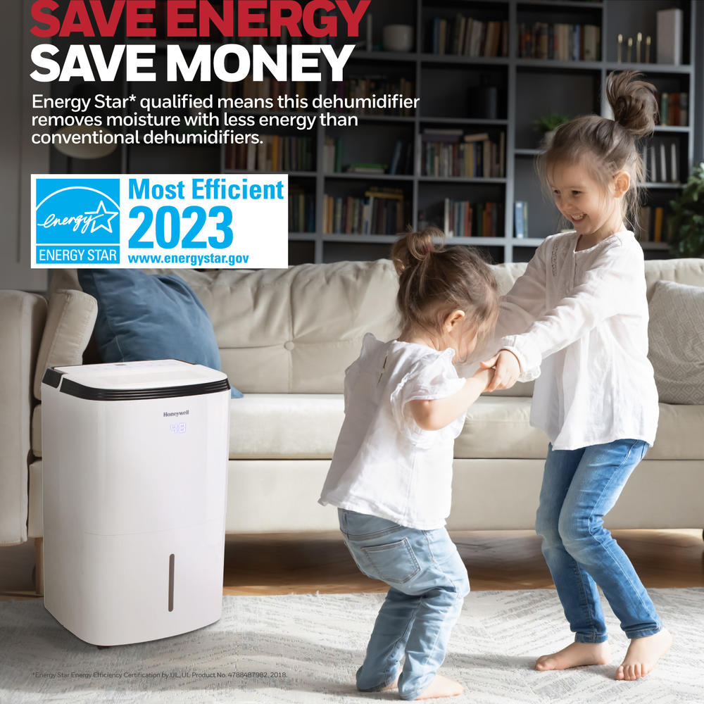 Honeywell 50 Pint Energy Star Dehumidifier for Large Basement & Rooms with Mirage Display and Washable Filter