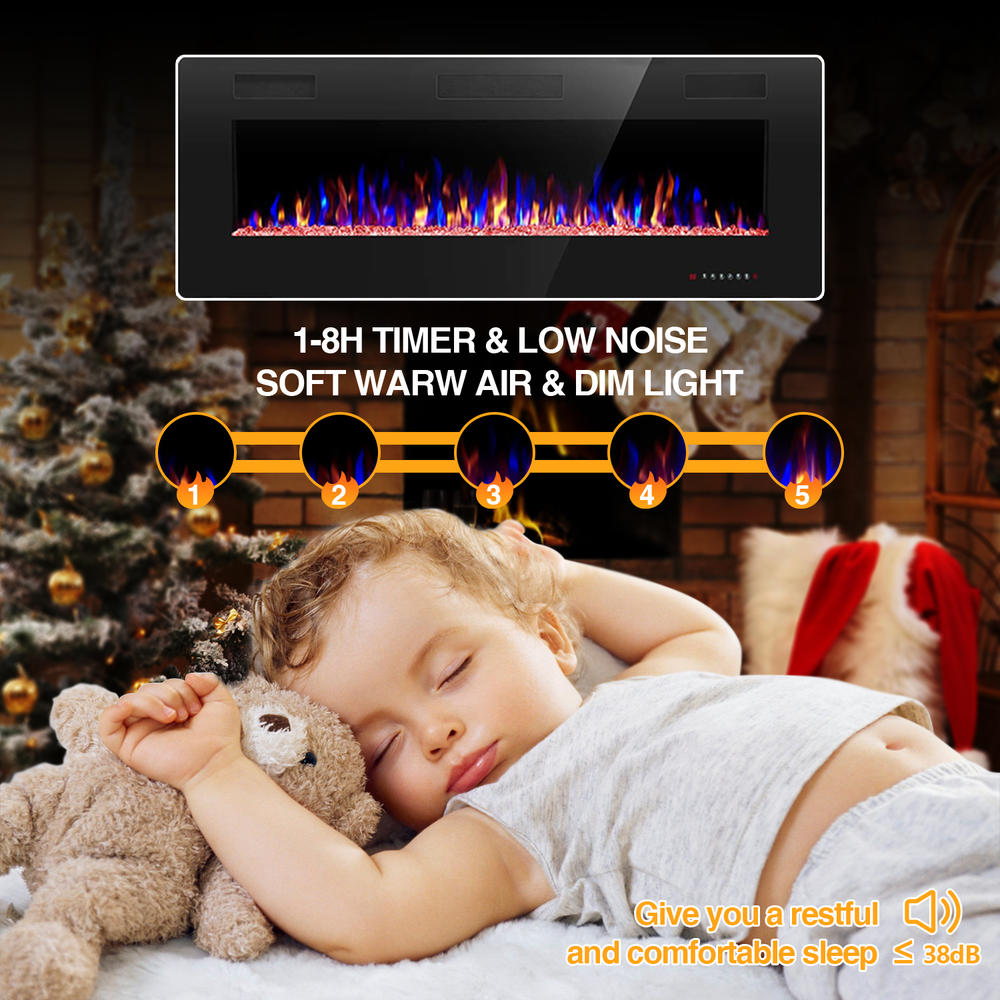 Edendirect 50 in. Wall Mounted Electric Fireplace in Black, Low Noise ...