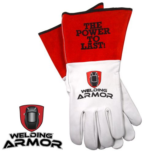 Longevity&trade; (Welding-Armor) Red & White TIG Welding / Plasma Cutting Gloves (Medium)