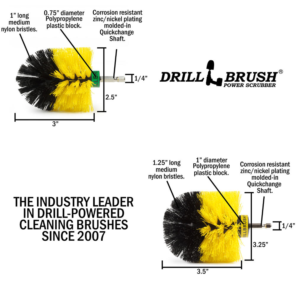 Drillbrush Bathroom Soap Scum Removal Power Brush Kit Small and Medium Rotary Scrub Brushes
