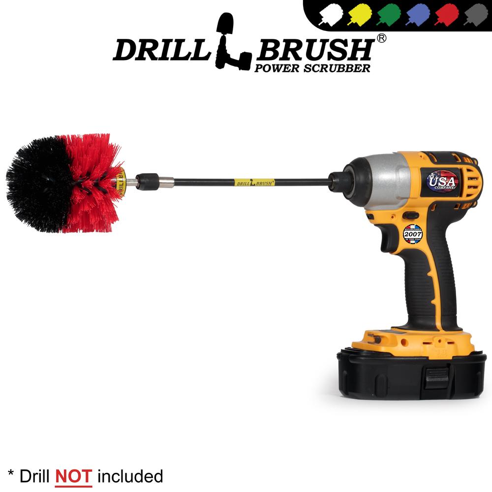 Drillbrush Drill Powered Stiff Nylon Bristle Cleaning Brush with Long Reach Chrome Extension