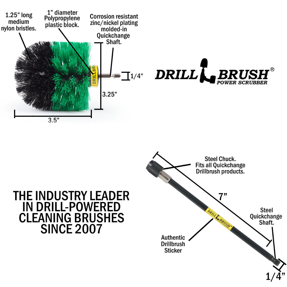 Drillbrush Drill Powered Kitchen and Bath Scrubbing Brush with Long Reach Extension
