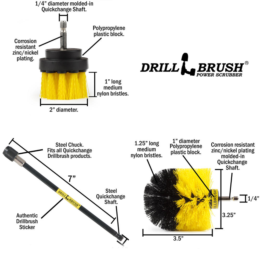 Drillbrush Bathroom Tub, Tile; and Sink Power Scrubber Brushes and Extension Kit