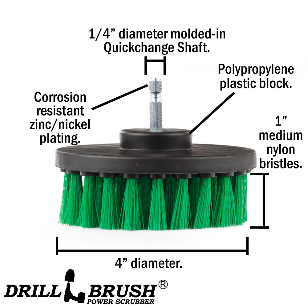 Drillbrush Drill Powered Spinning Detailing Nylon Scrub Brush with Quarter Inch Quick Ch...