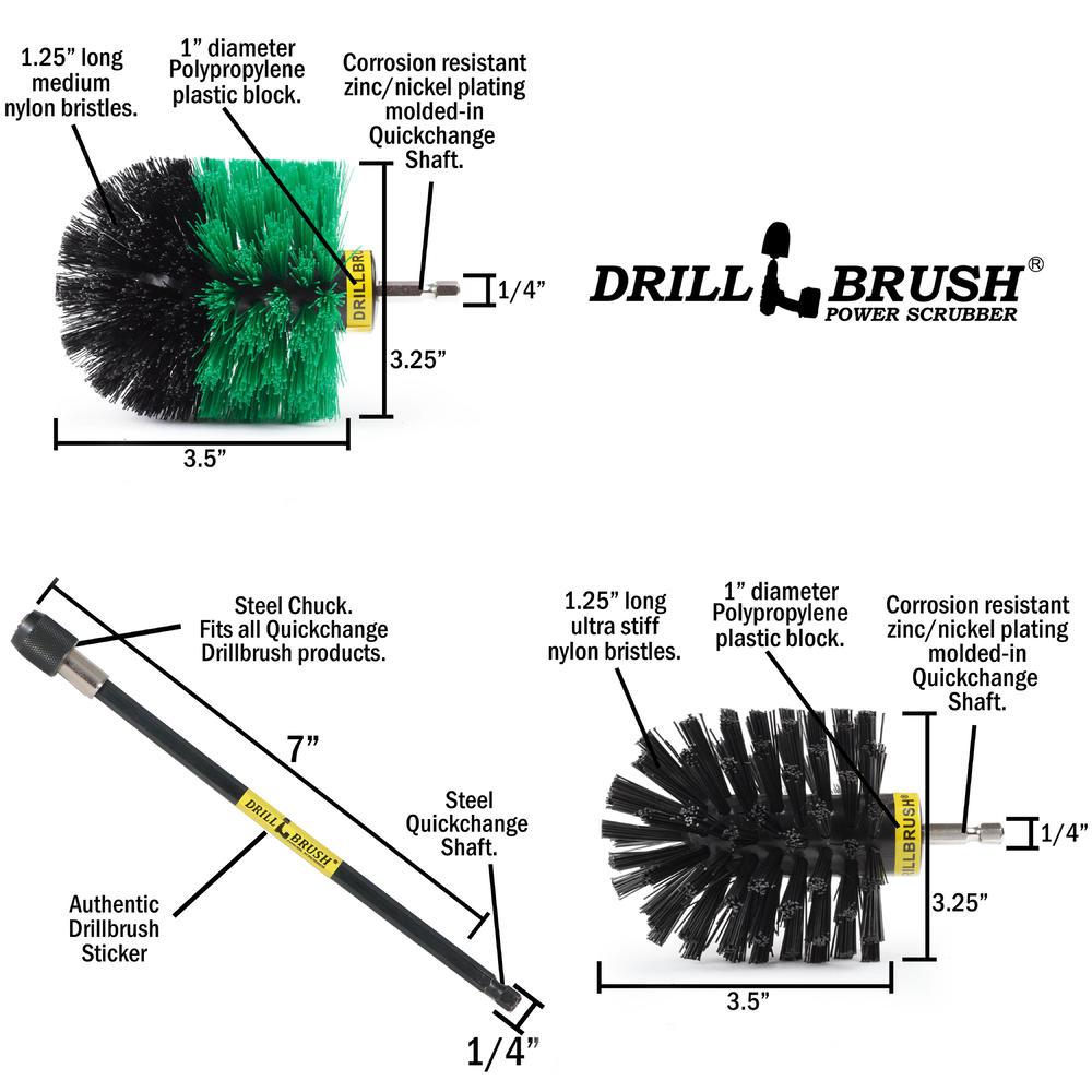 Drillbrush Drill Powered Kitchen and Bath 2 Brush Combo with Long Reach Extension