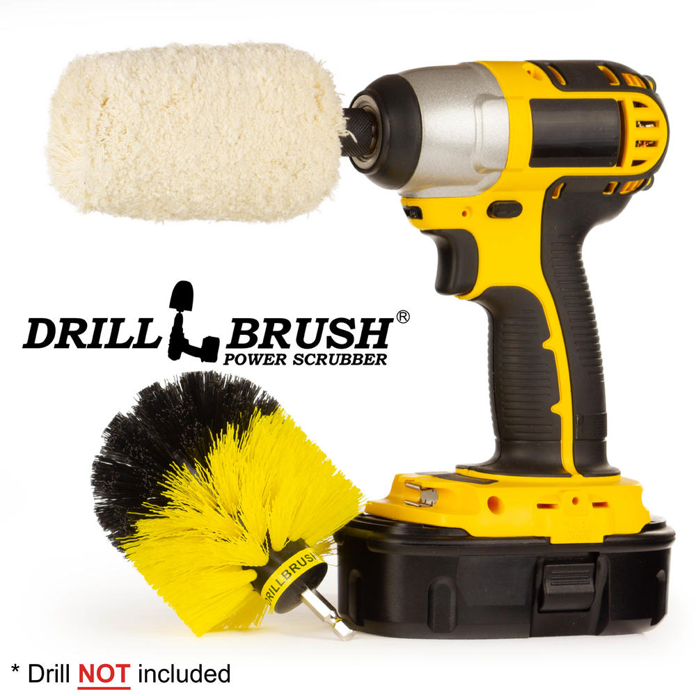 Drillbrush Soft Cotton Buffer and Scrub Brush 2 Piece Drill Powered Quick Change Detailing Kit