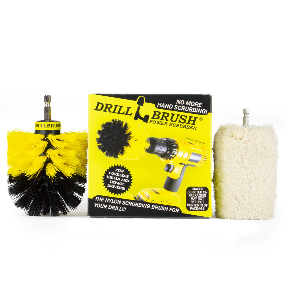 Drillbrush Soft Cotton Buffer and Scrub Brush 2 Piece Drill Powered Quick Change Detailing Kit