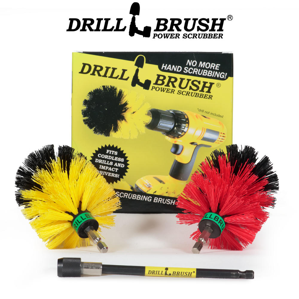 Drillbrush Mini Size Bathroom, Kitchen, and Garage Medium and Stiff Brushes with Extension