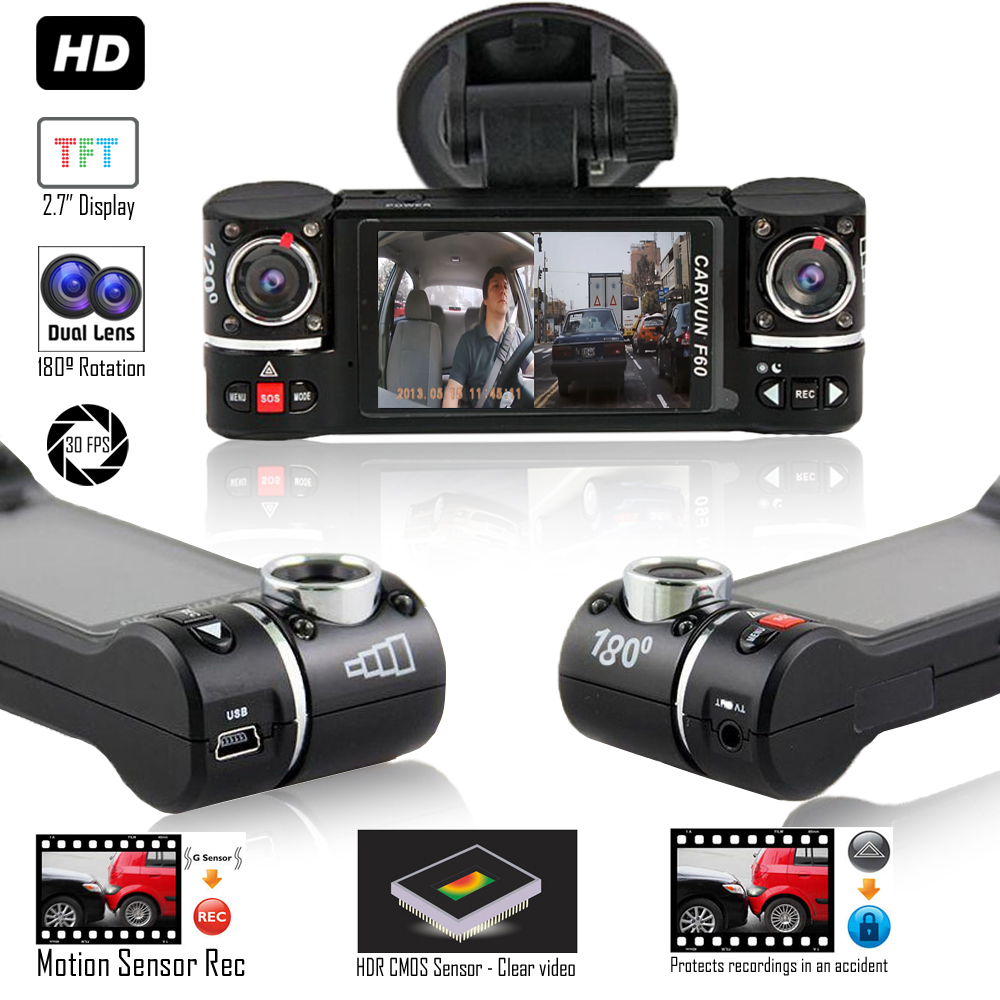 inDigi NEW! 2.7" TFT LCD Dual Camera Rotated Lens Car Security Camera Recorder Dash Cam