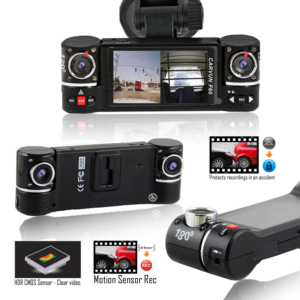inDigi NEW! 2.7" TFT LCD Dual Camera Rotated Lens Car Security Camera Recorder Dash Cam