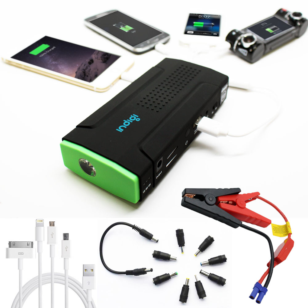IndigiÂ® 3-in-1 Mobile Instant Car Jump Starter Pocket Power Bank Battery Charger 12000mAh (Black)