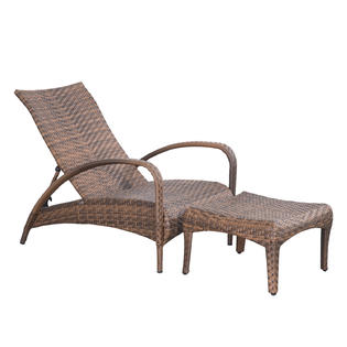 Outsunny 841-036 Adjustable Reclining Outdoor Rattan Wicker Patio Lounger and Ottoman Set
