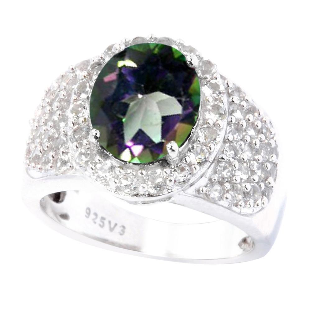 V3 Jewelry Sterling Silver 4.60ct Mystic Topaz and White Topaz Halo Ring