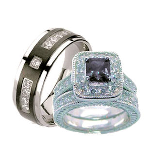 Edwin Earls His Hers Black & Clear Cz Wedding Ring Set ...