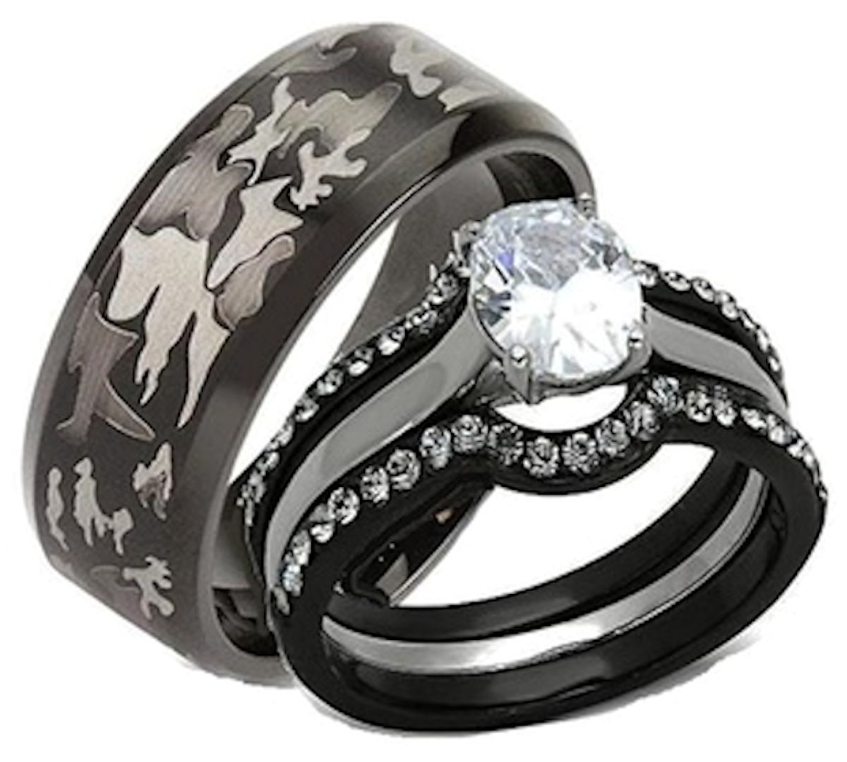 prong set Wedding & Engagement Ring Band Stainless Steel W/ 5 oval shape C.Z