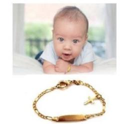 Angel 14K gold overly baby id Bracelet with Cross /christening /baptism/birthday,baby shower/gifts