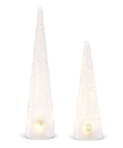 Napco Frosted and Beaded Jewels LED Light-up Acrylic Christmas Tree Figurines Set of 2