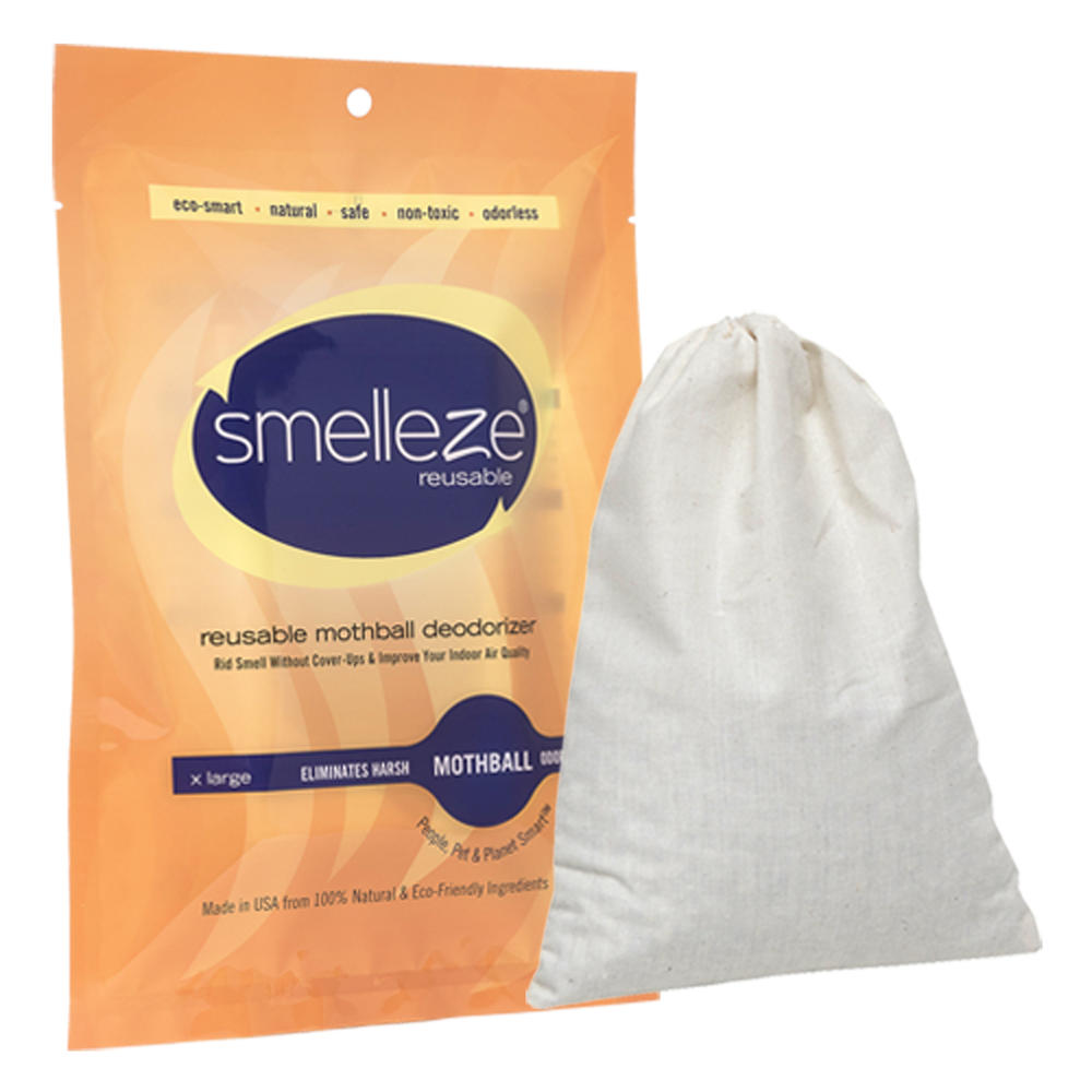 Smelleze Reusable Mothball Smell Removal Deodorizer Pouch: Rids Chemical Odor Without Scents in 150 Sq. Ft.