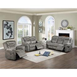 Hollywood Decor Gent Recliner Sofa With Built-in USB Charger in Slate Gray Breathable Leather