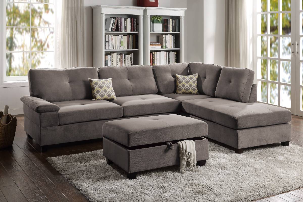 Hollywood Decor Bonn 2 Pieces Contemporary Sectional Sofa Covers in Charcoal Waffle Suede