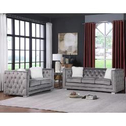 Hollywood Decor Sochi 2 Pieces  Featuring Button Tufted Sofa Set Upholstered in Velvet Fabric