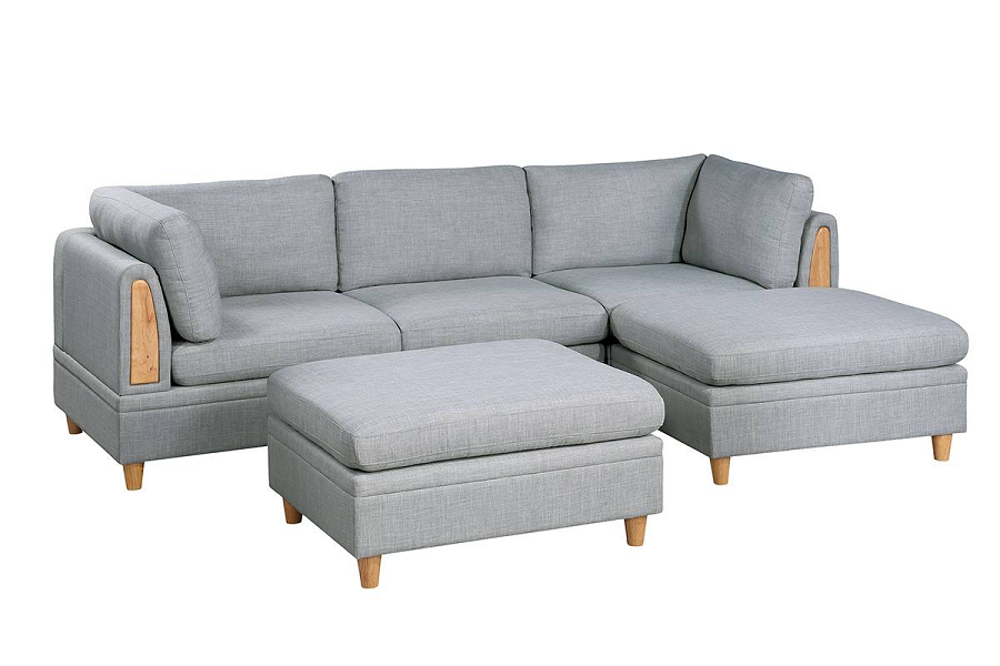Hollywood Decor Liege L-Shape 5 Piece Modular Sectional with Ottoman in Light Grey Dorris Fabric
