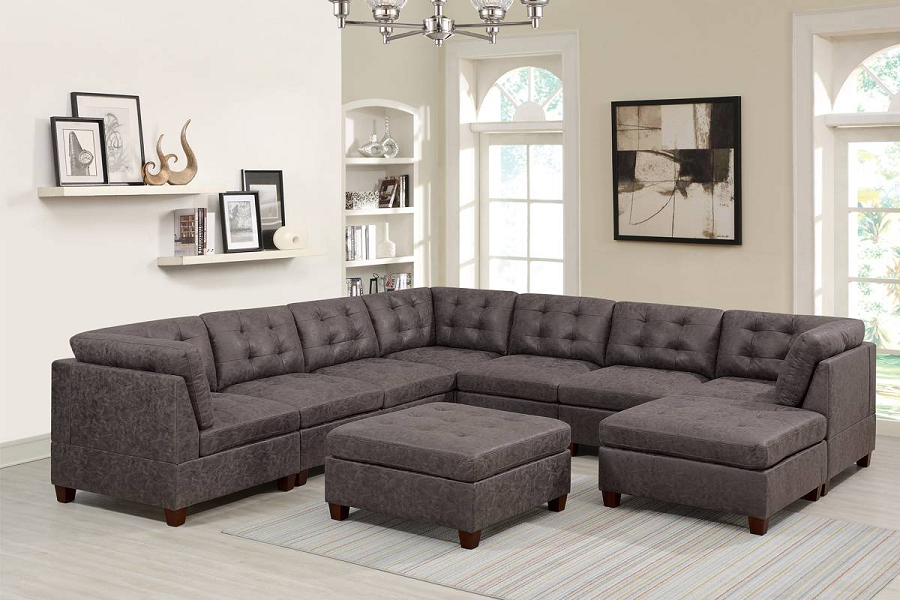 Hollywood Decor Lazio 9-Piece L Shape Modular Sectional Sofa Set in Dark Brown Leatherette
