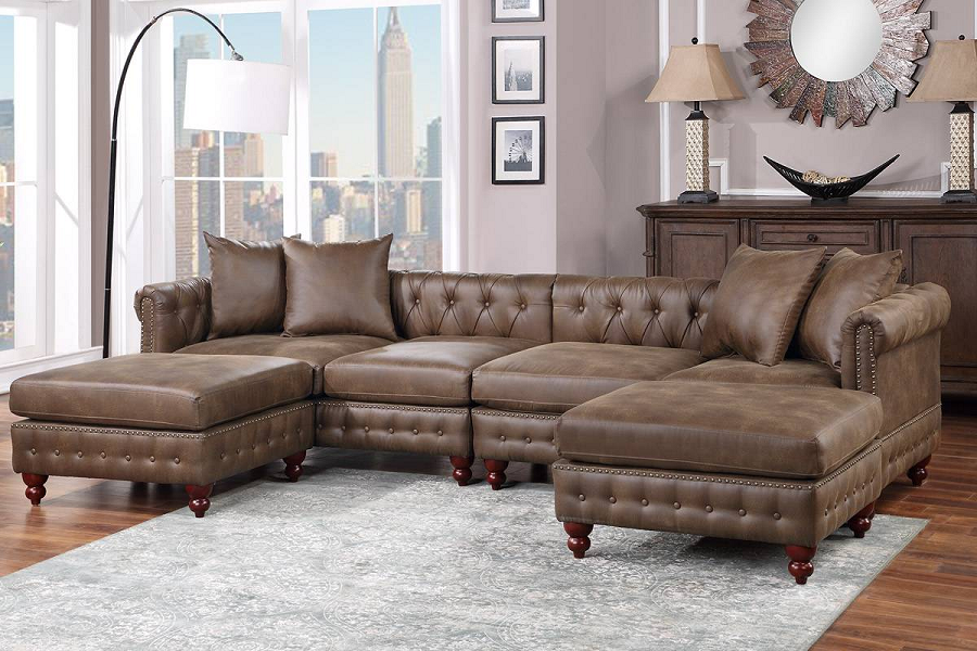 Hollywood Decor Brixen 4 Piece U-Shape Sectional Covers in Dark Coffee Breathable Leatherette