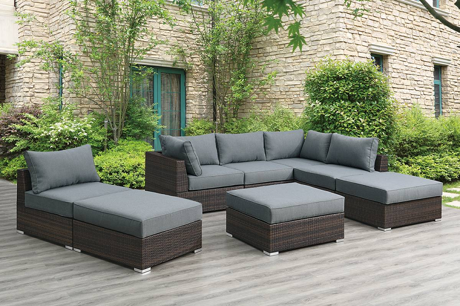 Hollywood Decor Bremen 8 Piece Outdoor Patio L-Shape Sectional with Chaise in Grey