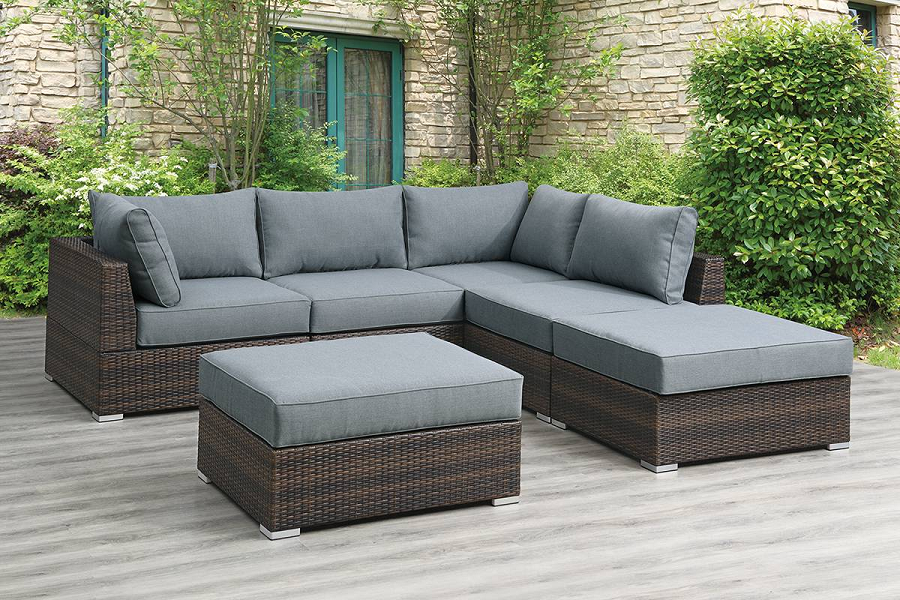 Hollywood Decor Bremen Outdoor Patio Modular L-Shape 6 Piece Sectional Sofa in Grey