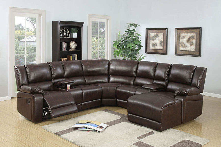 Hollywood Decor Fatima Motion Sectional Sofa Upholstered in Brown Bonded Leather