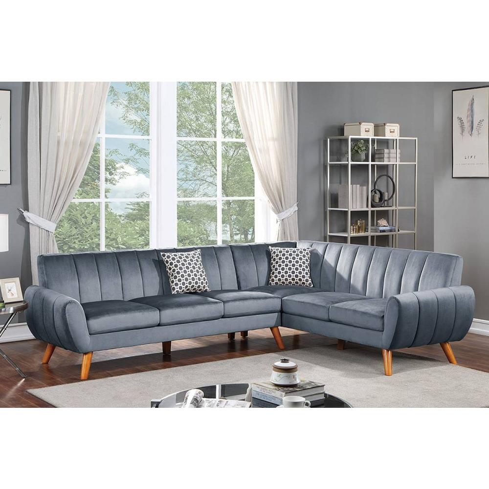 Hollywood Decor Milan 2-Piece Sectional with Wedge Covered in Velvet Fabric